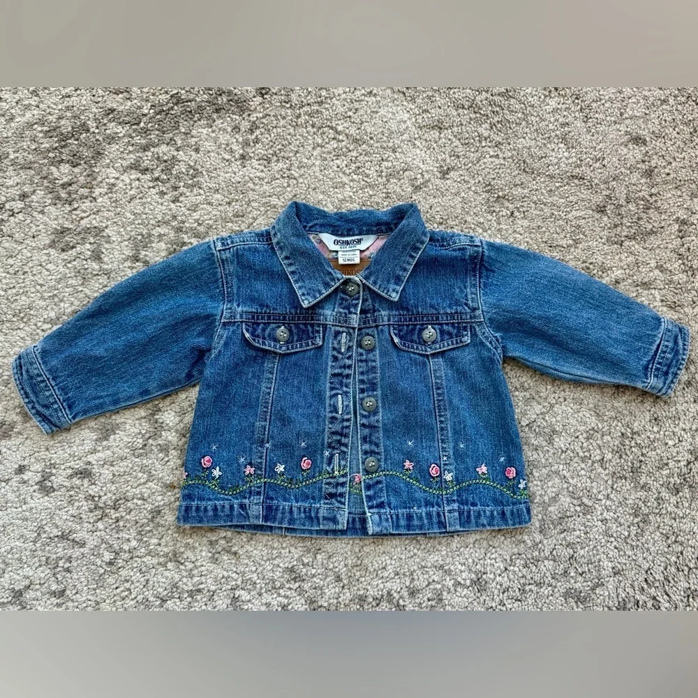 OshKosh B’gosh Floral Embroidered Denim Jacket 12M Spring Easter